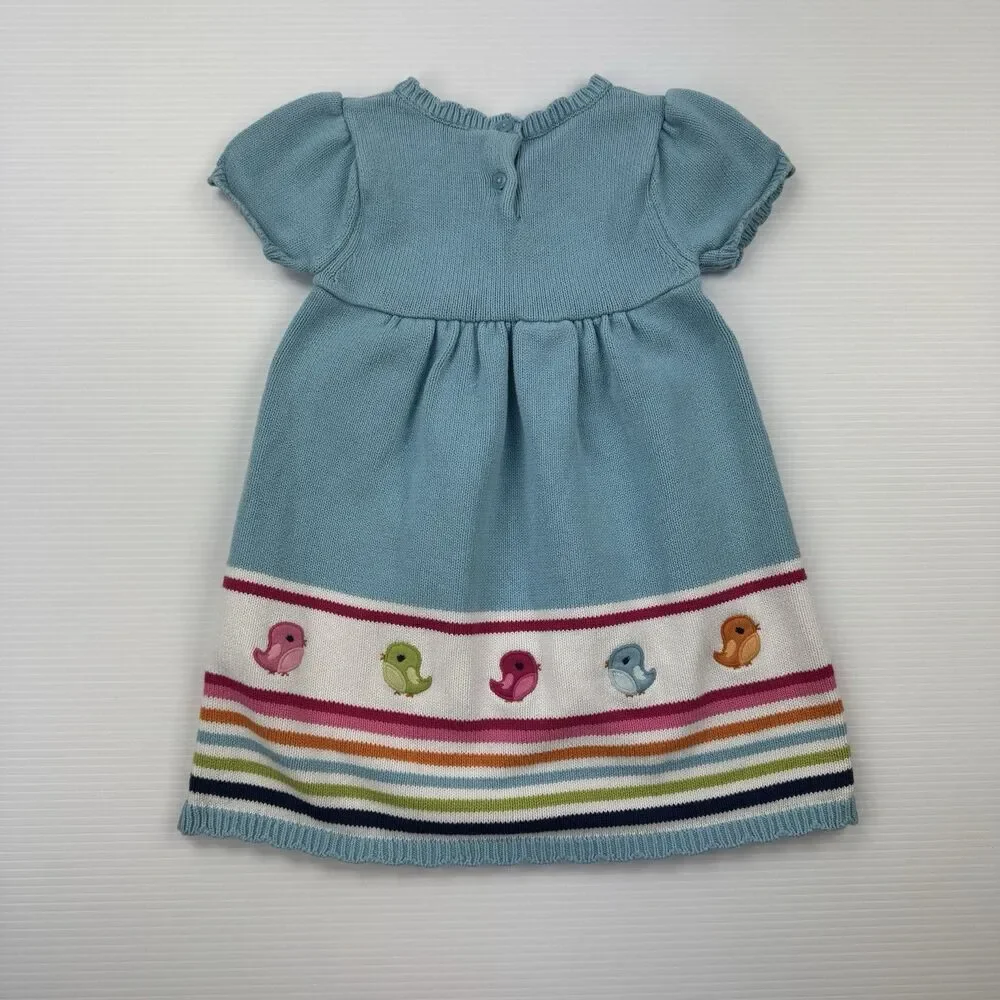 Gymboree Girls Size 4T Sweater Dress Blue Bird Rainbow Knit Cotton